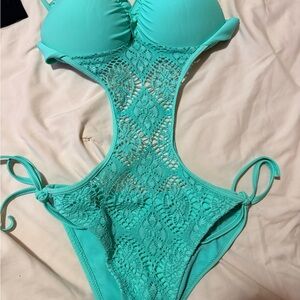 *******SOLD*******Turquoise Lace Kids One Piece Swimsuit